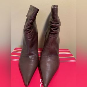 brown leather heel boots
